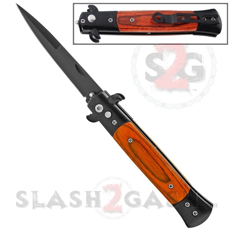 Diablo Stiletto Automatic Knife Milano Switchblade 9" - Asst. colors Rosewood - Black Knife-Auto - Tophatter Daily Deals