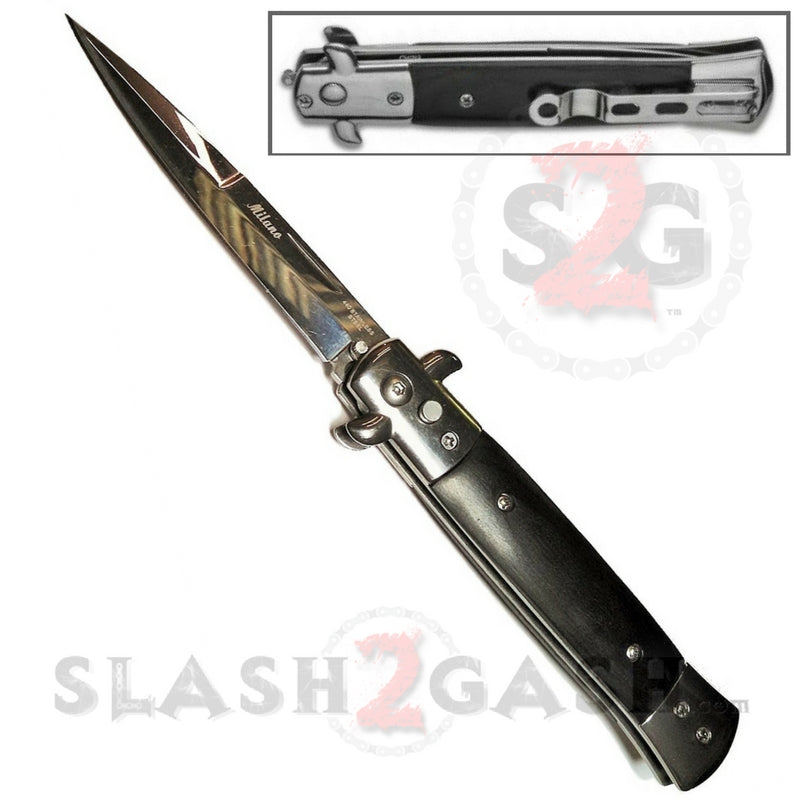 Diablo Stiletto Automatic Knife Milano Switchblade - Black Ebony Wood Knife-Auto - Tophatter Daily Deals