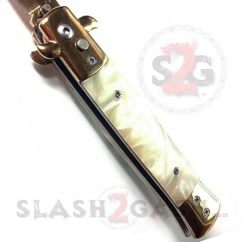 Diablo Stiletto Automatic Knife Milano Switchblade - Gold Marble White Pearl Knife-Auto - Tophatter Daily Deals