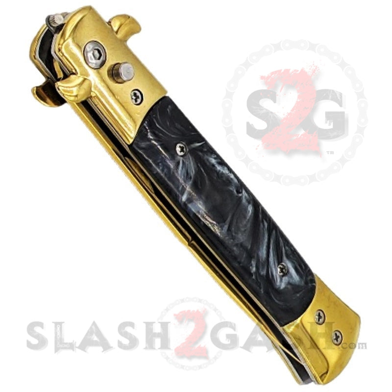 Diablo Stiletto Automatic Knife Milano Switchblade - Gold Marble Black Pearl Knife-Auto - Tophatter Daily Deals