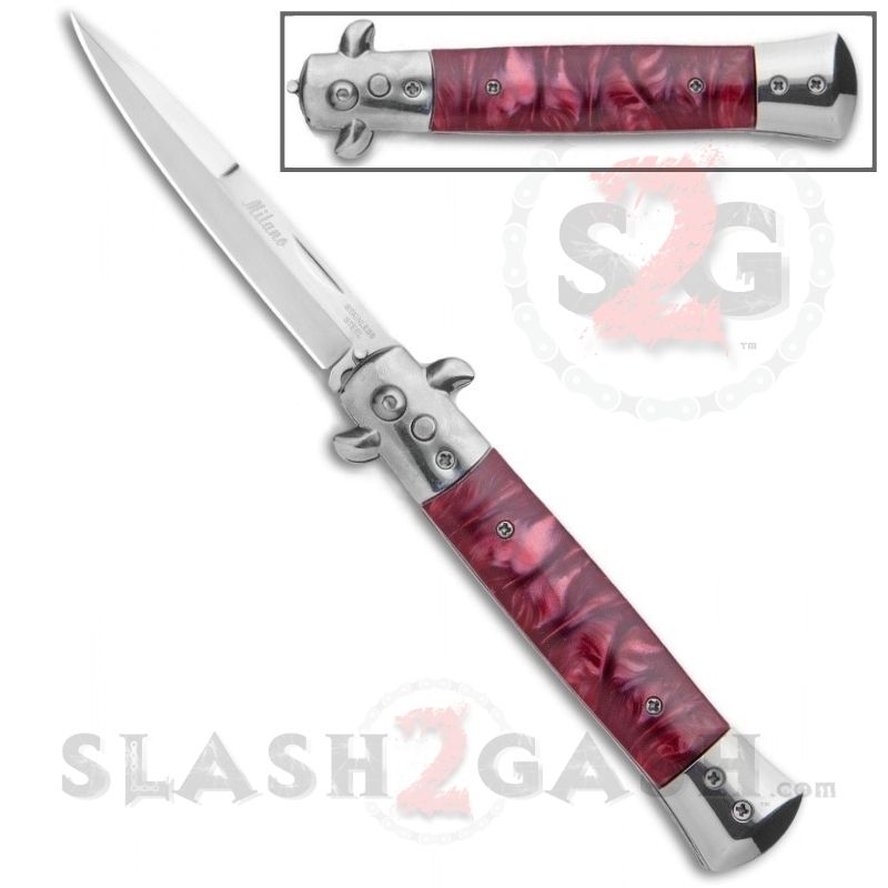 Diablo Stiletto Automatic Knife Milano Switchblade 9" - Asst. colors Red Marble Knife-Auto - Tophatter Daily Deals