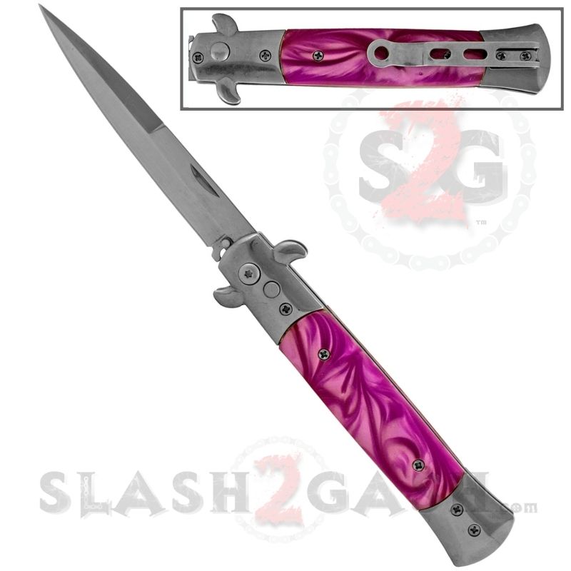 Diablo Stiletto Automatic Knife Milano Switchblade - Purple/Magenta Pearl Knife-Auto - Tophatter Daily Deals