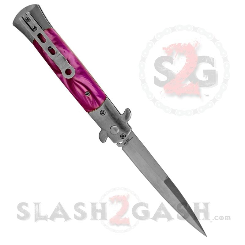 Diablo Stiletto Automatic Knife Milano Switchblade - Purple/Magenta Pearl Knife-Auto - Tophatter Daily Deals