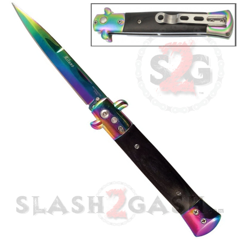 Diablo Stiletto Automatic Knife Milano Switchblade - Rainbow Ebony Wood Knife-Auto - Tophatter Daily Deals