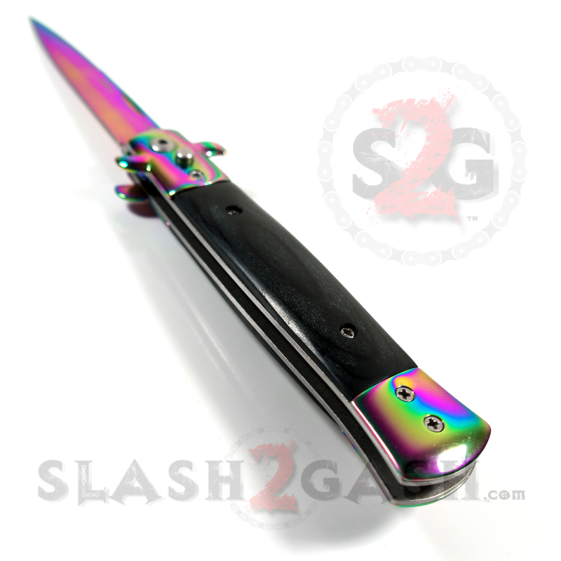 Diablo Stiletto Automatic Knife Milano Switchblade - Rainbow Ebony Wood Knife-Auto - Tophatter Daily Deals