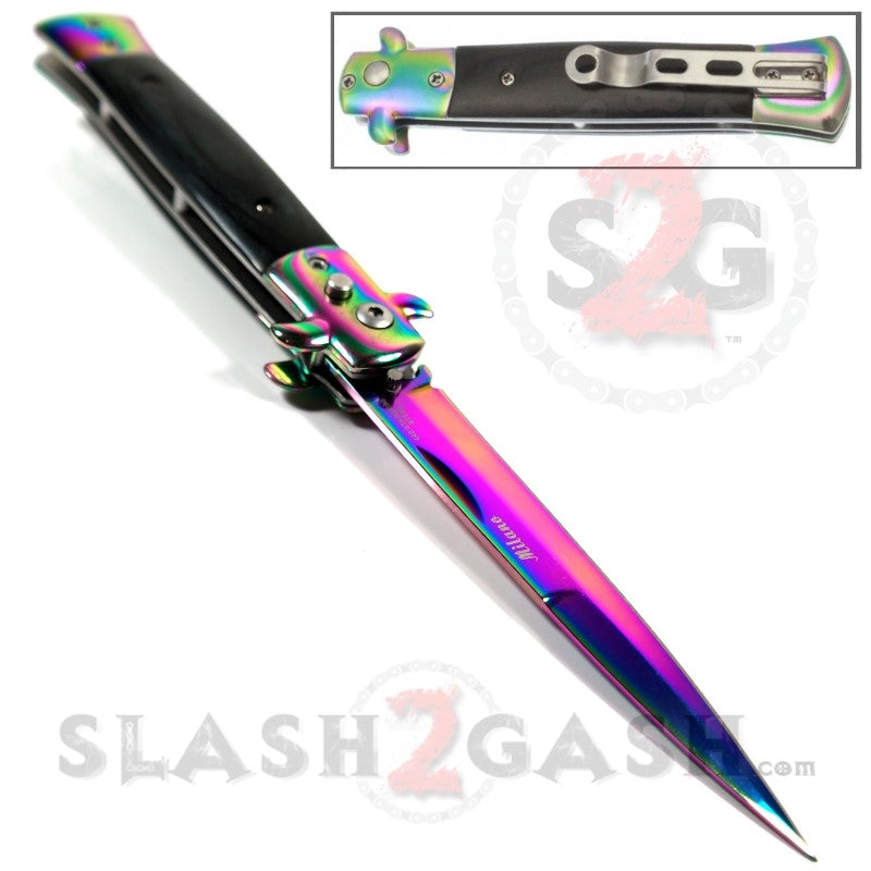 Diablo Stiletto Automatic Knife Milano Switchblade - Rainbow Ebony Wood Knife-Auto - Tophatter Daily Deals
