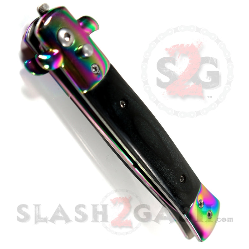 Diablo Stiletto Automatic Knife Milano Switchblade - Rainbow Ebony Wood Knife-Auto - Tophatter Daily Deals