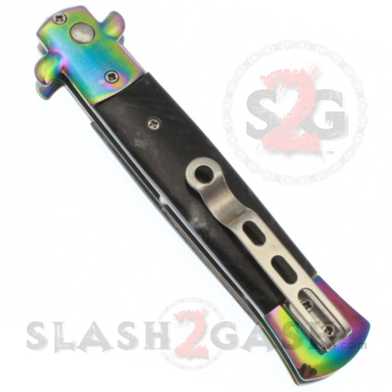 Diablo Stiletto Automatic Knife Milano Switchblade - Rainbow Marble Black Knife-Auto - Tophatter Daily Deals