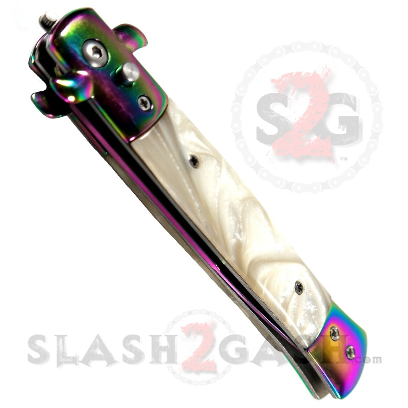 Diablo Stiletto Automatic Knife Milano Switchblade - Rainbow Marble White Knife-Auto - Tophatter Daily Deals