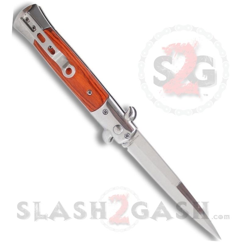Diablo Stiletto Automatic Knife Milano Switchblade - Silver w/ Rosewood Knife-Auto - Tophatter Daily Deals