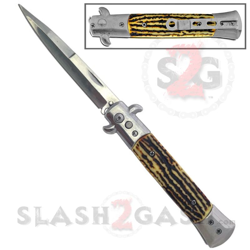 Diablo Stiletto Automatic Knife Milano Switchblade 9" - Asst. colors Stag Knife-Auto - Tophatter Daily Deals