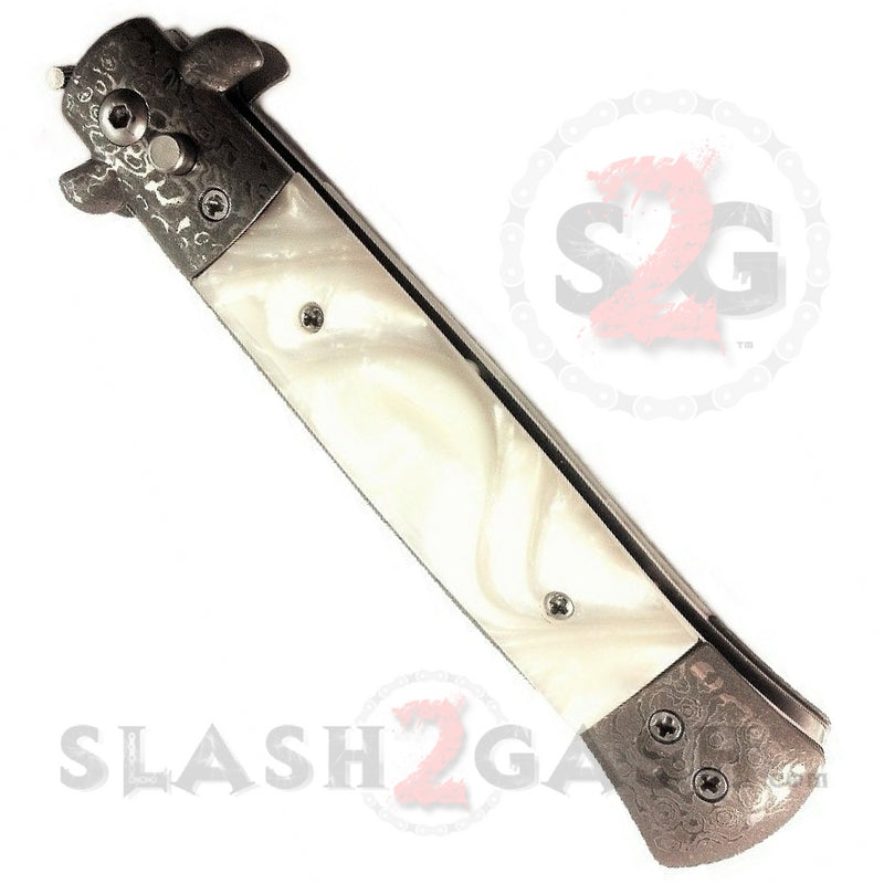 Diablo Stiletto Automatic Knife Milano Switchblade - Damascus White Pearl Knife-Auto - Tophatter Daily Deals