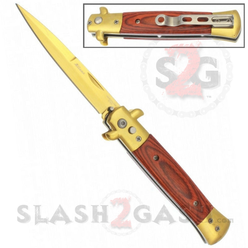 Diablo Stiletto Automatic Knife Milano Switchblade 9" - Asst. colors Rosewood - Gold Knife-Auto - Tophatter Daily Deals