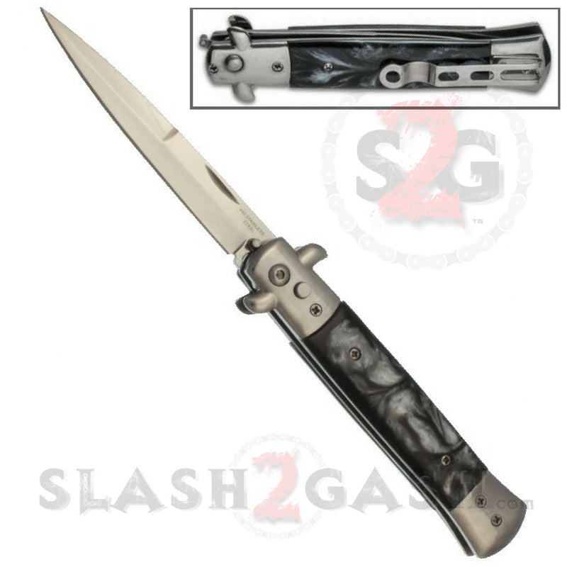 Diablo Stiletto Automatic Knife Milano Switchblade - Marble Black Pearl Knife-Auto - Tophatter Daily Deals