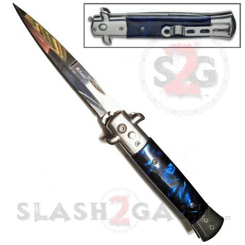 Diablo Stiletto Automatic Knife Milano Switchblade 9" - Asst. colors Blue Marble Knife-Auto - Tophatter Daily Deals