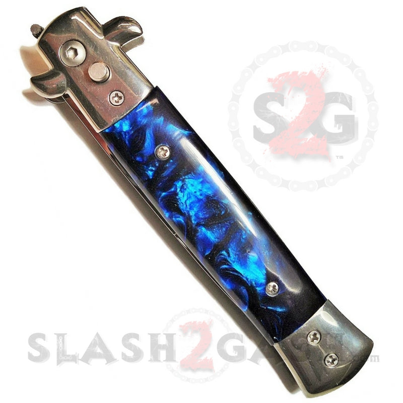 Diablo Stiletto Automatic Knife Milano Switchblade - Marble Blue Pearl Knife-Auto - Tophatter Daily Deals