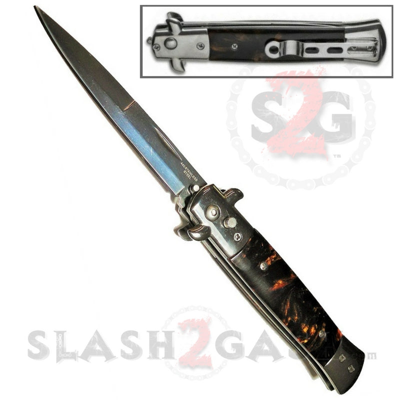Diablo Stiletto Automatic Knife Milano Switchblade - Marble Amber Pearl Knife-Auto - Tophatter Daily Deals