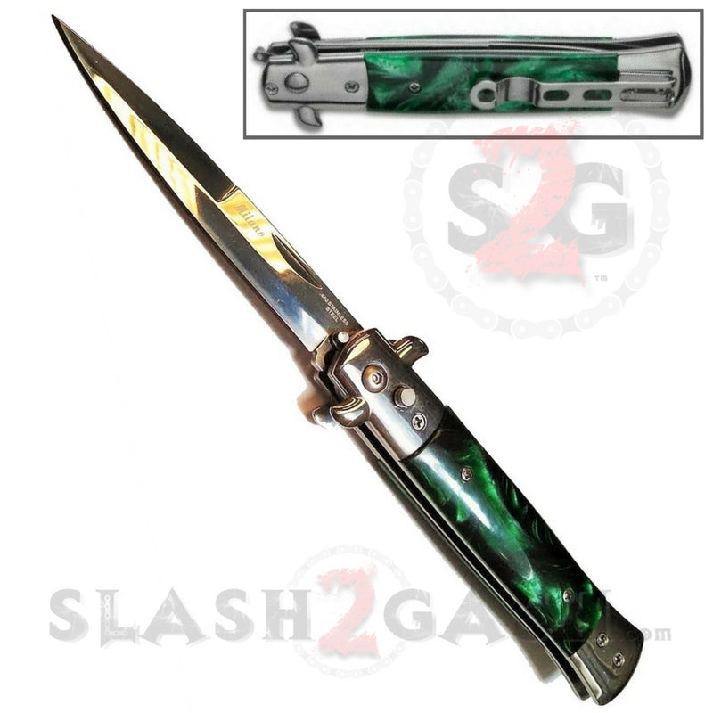 Diablo Stiletto Automatic Knife Milano Switchblade 9" - Asst. colors Green Marble Knife-Auto - Tophatter Daily Deals