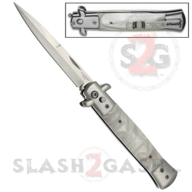 Diablo Stiletto Automatic Knife Milano Switchblade 9" - Asst. colors White Marble Knife-Auto - Tophatter Daily Deals