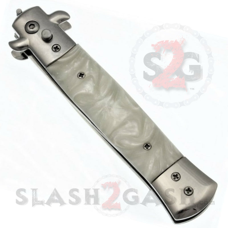 Diablo Stiletto Automatic Knife Milano Switchblade - Marble White Pearl Knife-Auto - Tophatter Daily Deals
