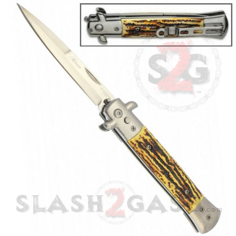 Diablo Stiletto Automatic Knife Milano Switchblade - Stag Horn Knife-Auto - Tophatter Daily Deals
