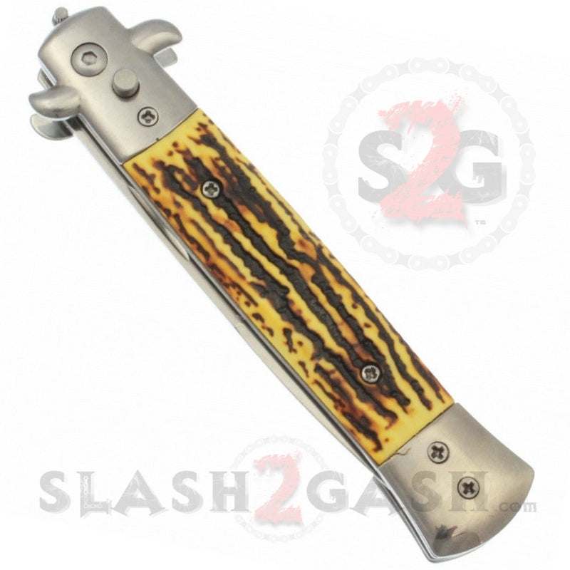 Diablo Stiletto Automatic Knife Milano Switchblade - Stag Horn Knife-Auto - Tophatter Daily Deals