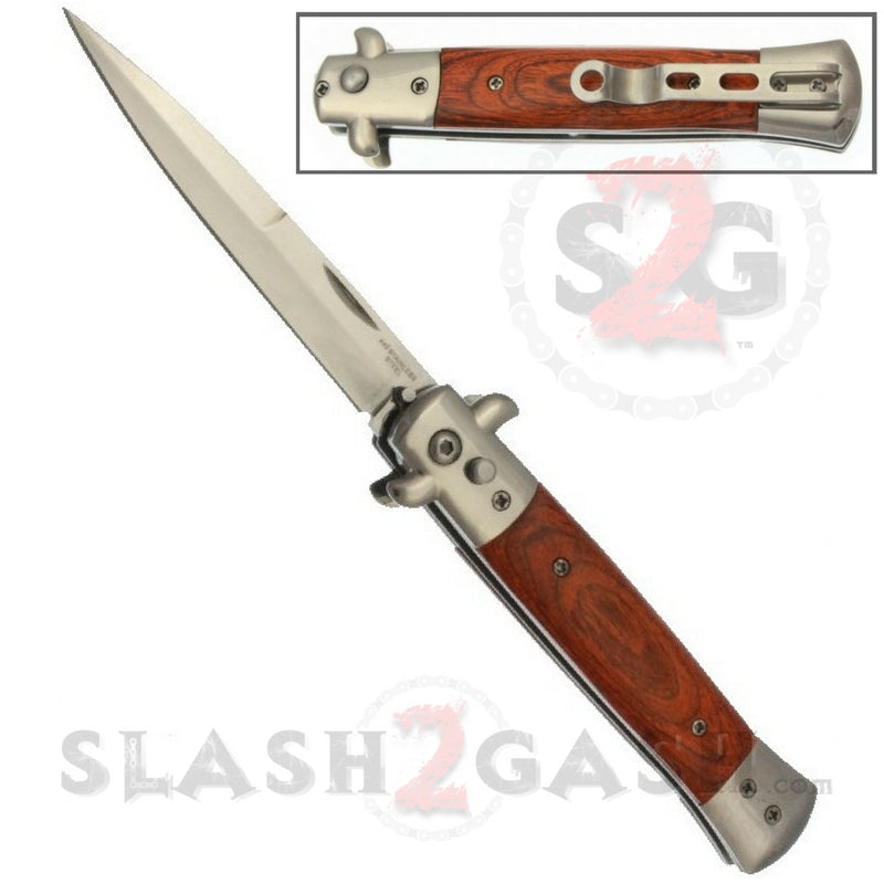 Diablo Stiletto Automatic Knife Milano Switchblade - Silver w/ Rosewood Factory A Knife-Auto - Tophatter Daily Deals