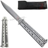 Ace of Diamonds Butterfly Knife w/ Clip - Titanium Rainbow Bali Brushed Silver Knife-Balisong - Tophatter Daily Deals