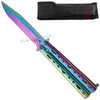 Ace of Diamonds Butterfly Knife w/ Clip - Titanium Rainbow Bali Titanium Rainbow Knife-Balisong - Tophatter Daily Deals