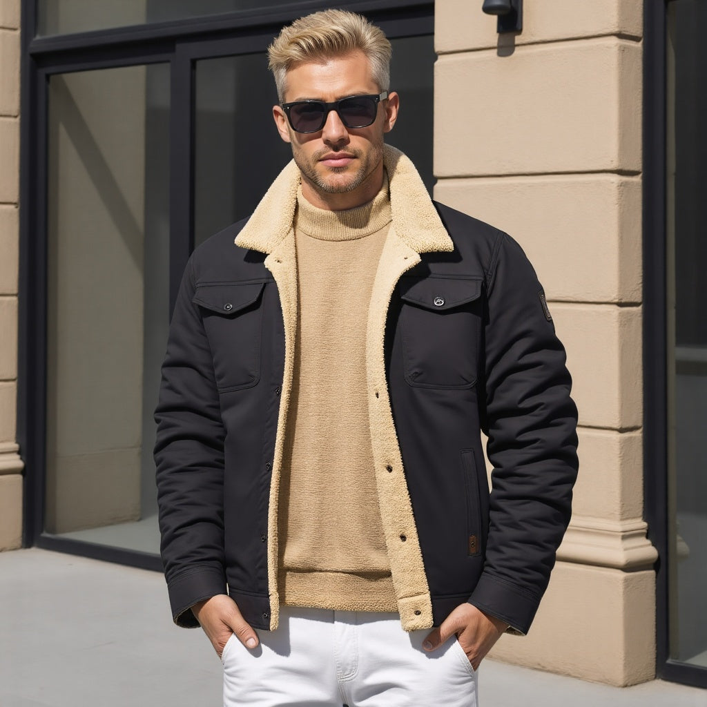 Insulating Men’s Sherpa Jacket – Trucker Style, Lined - Tophatter Daily Deals