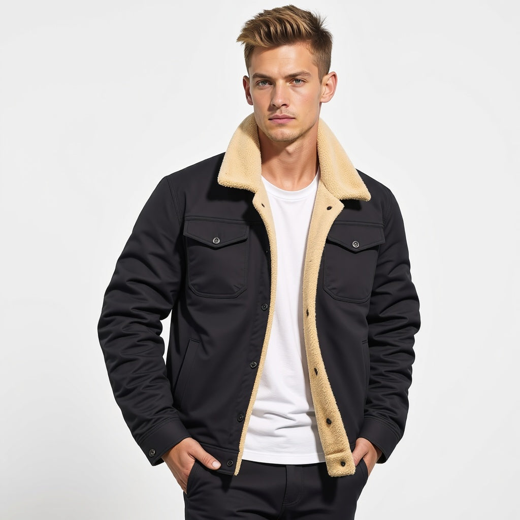 Insulating Men’s Sherpa Jacket – Trucker Style, Lined - Tophatter Daily Deals