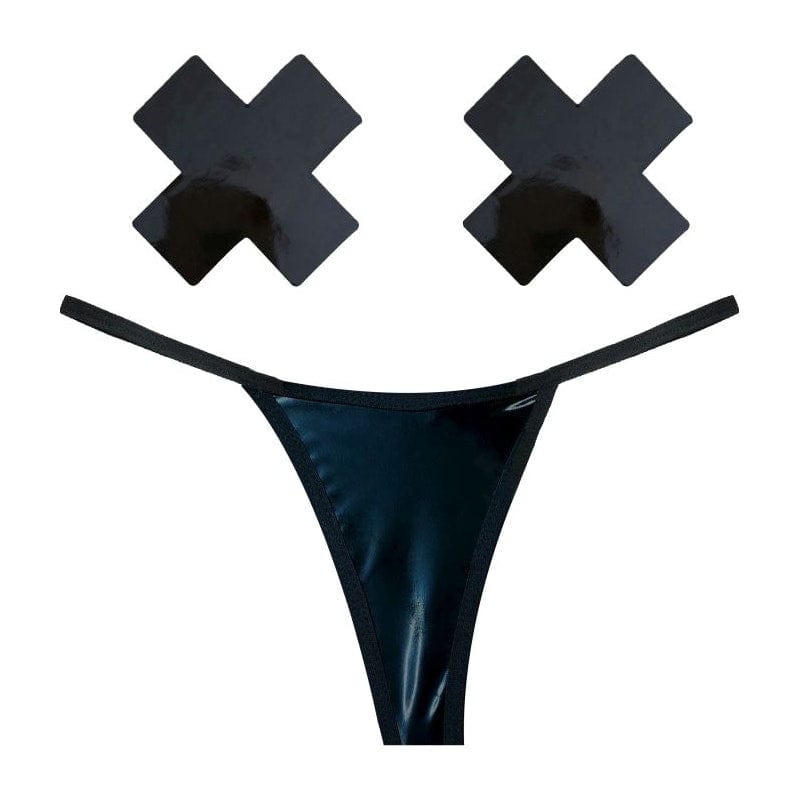 Dom Squad Black Wet Vinyl Pastie and G-String Set > Clothes > Pasties - Tophatter Daily Deals