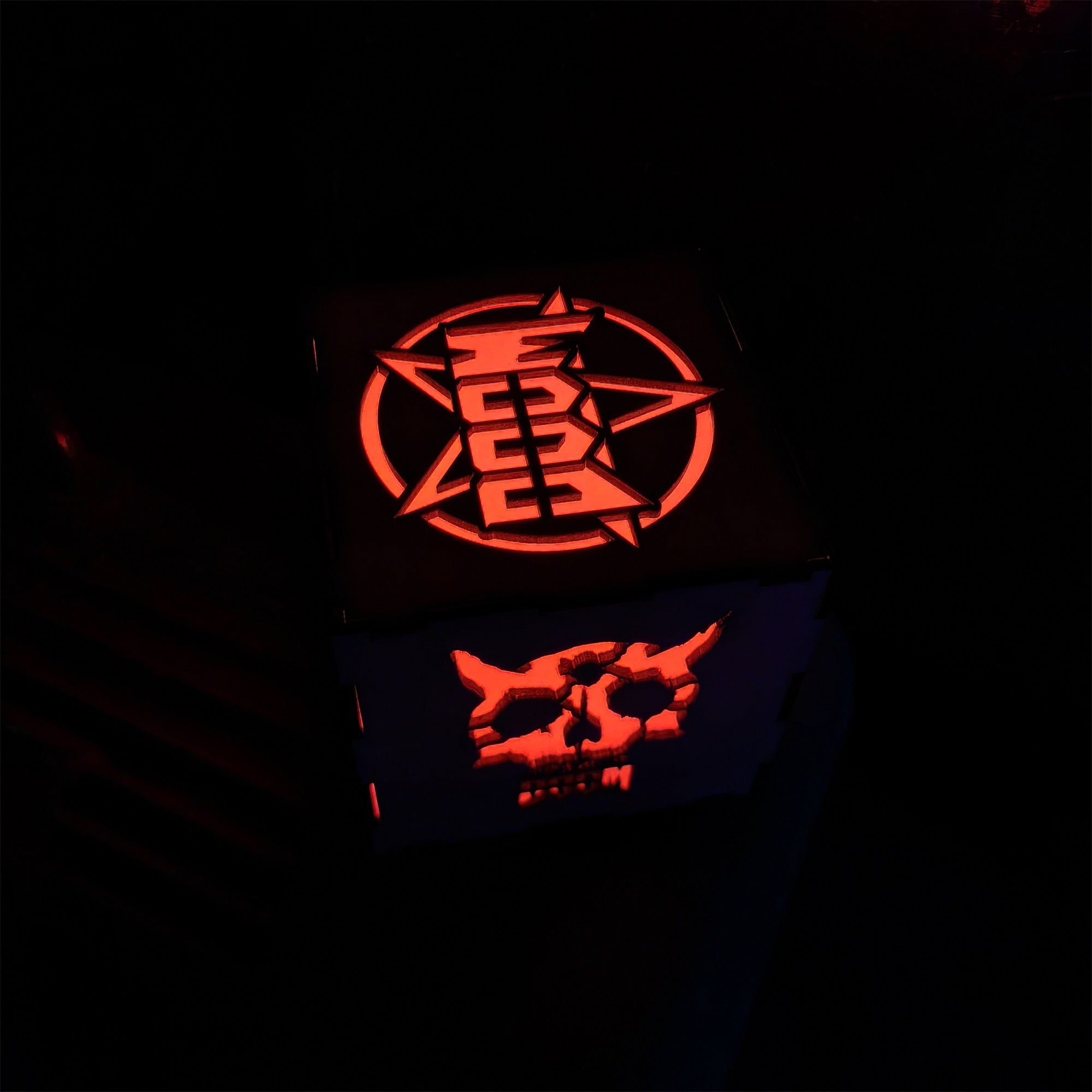 Doomguy Helmet Satan Pattern Wood Cube Light Desk Decor - Tophatter Daily Deals