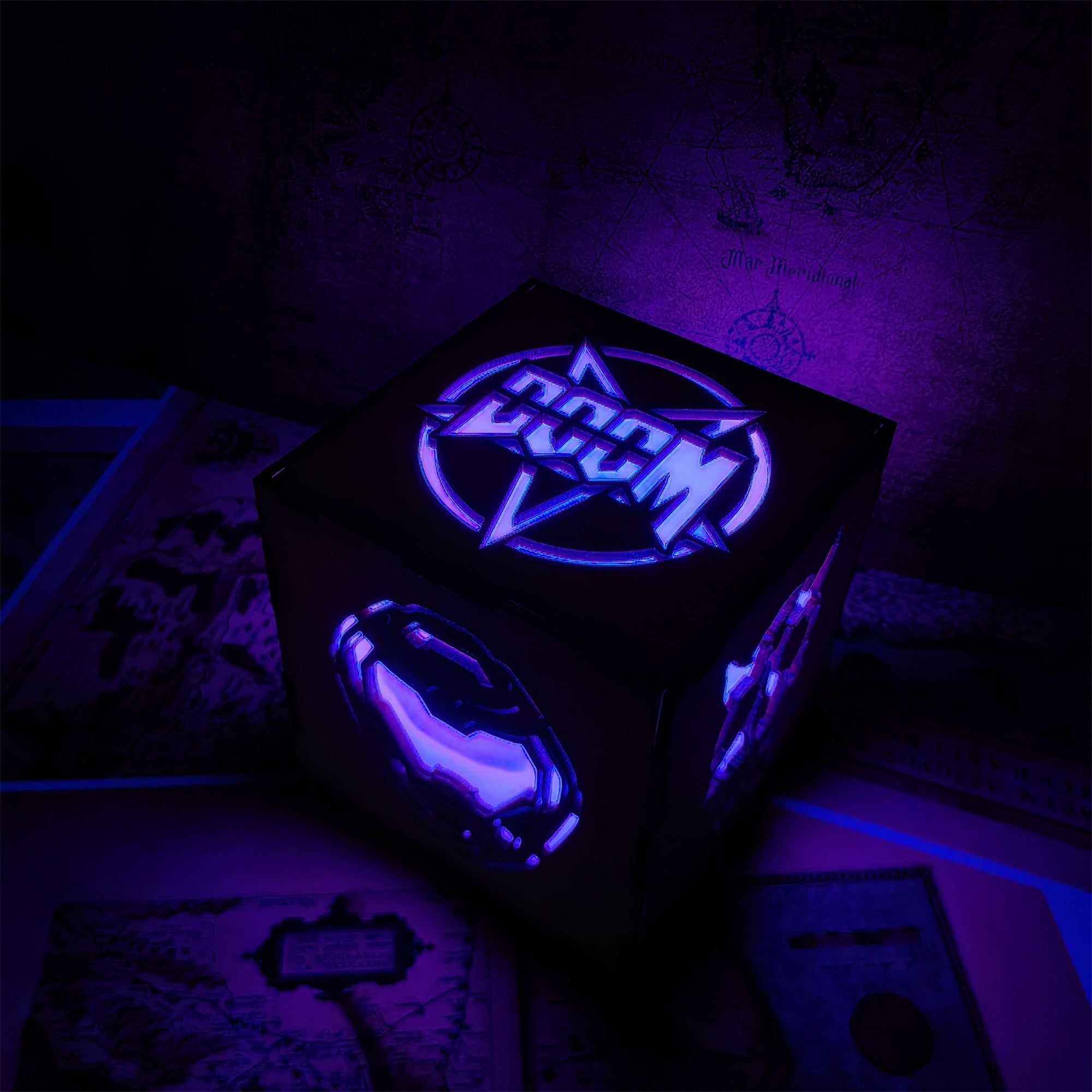 Doomguy Helmet Satan Pattern Wood Cube Light Desk Decor - Tophatter Daily Deals