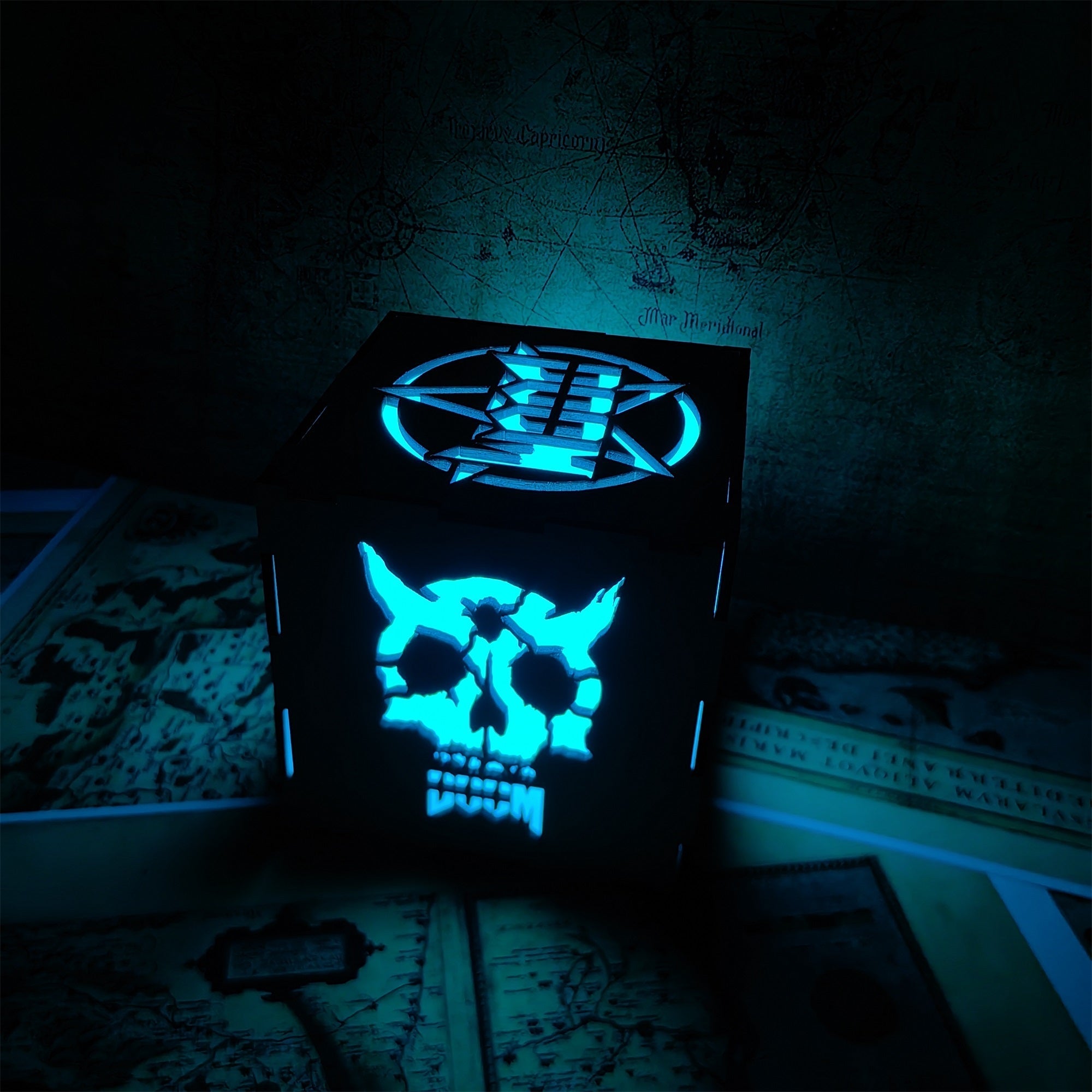 Doomguy Helmet Satan Pattern Wood Cube Light Desk Decor - Tophatter Daily Deals