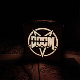 Doomguy Helmet Satan Pattern Wood Cube Light Desk Decor - Tophatter Daily Deals
