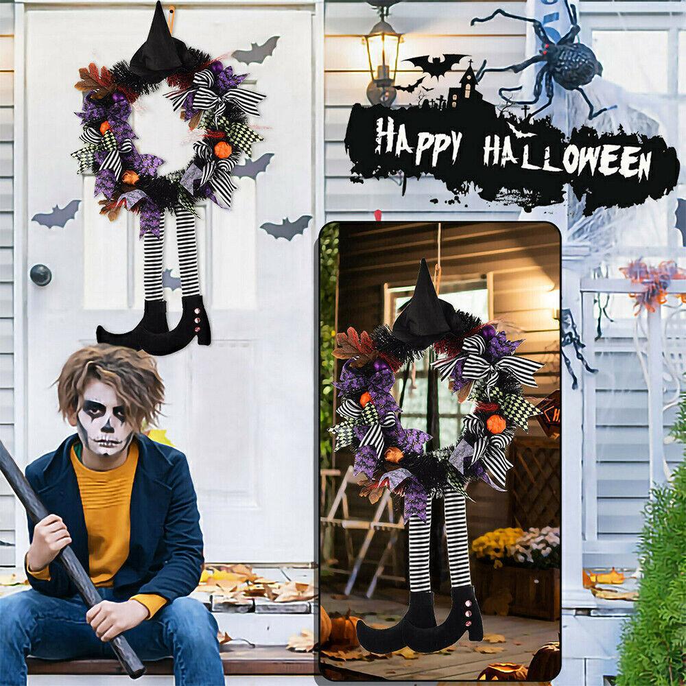 Halloween Door Wreath - Party Decor Door Wreath Props Pumpkin Witch Garland Outdoor Yard Decor Festive & Franchise - Tophatter Daily Deals