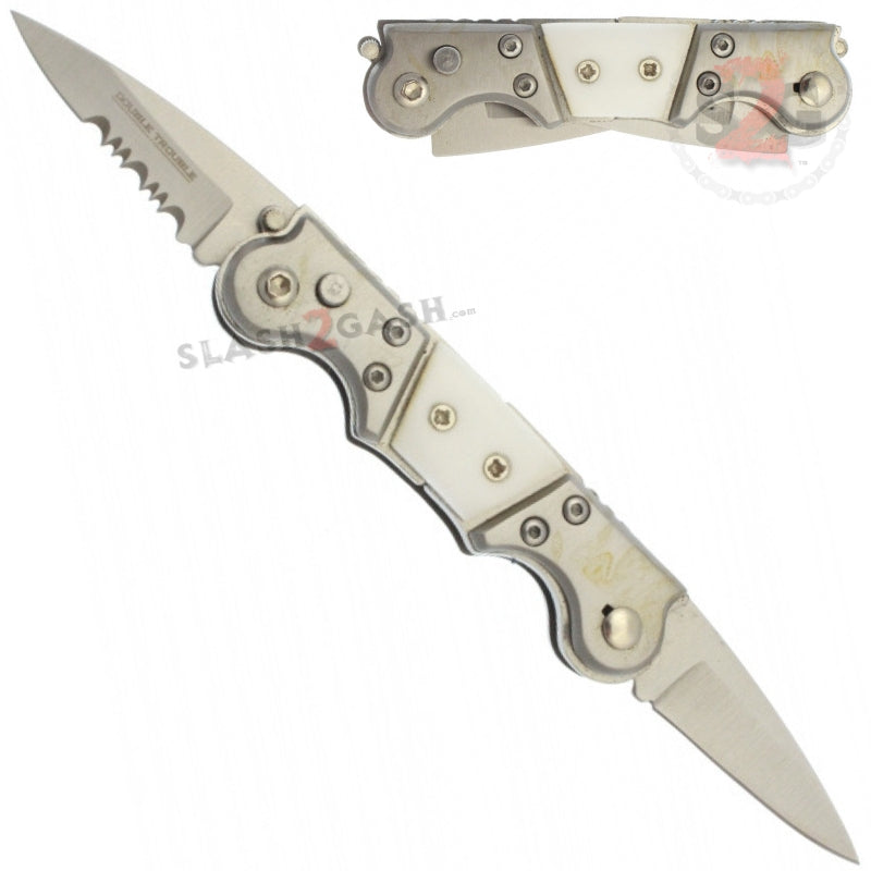Double Trouble Mini Dual Switchblade Automatic Knife - White Knife-Auto - Tophatter Daily Deals