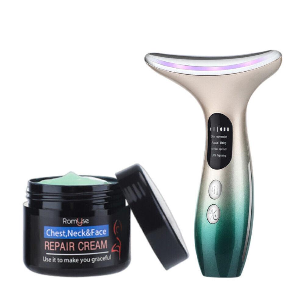 Cream for Wrinkles Neck - V Shaping Massager Electric Slim LIFT Double Chin Removal device Green Cream + Neck Massager Health & Beauty - Tophatter Daily Deals