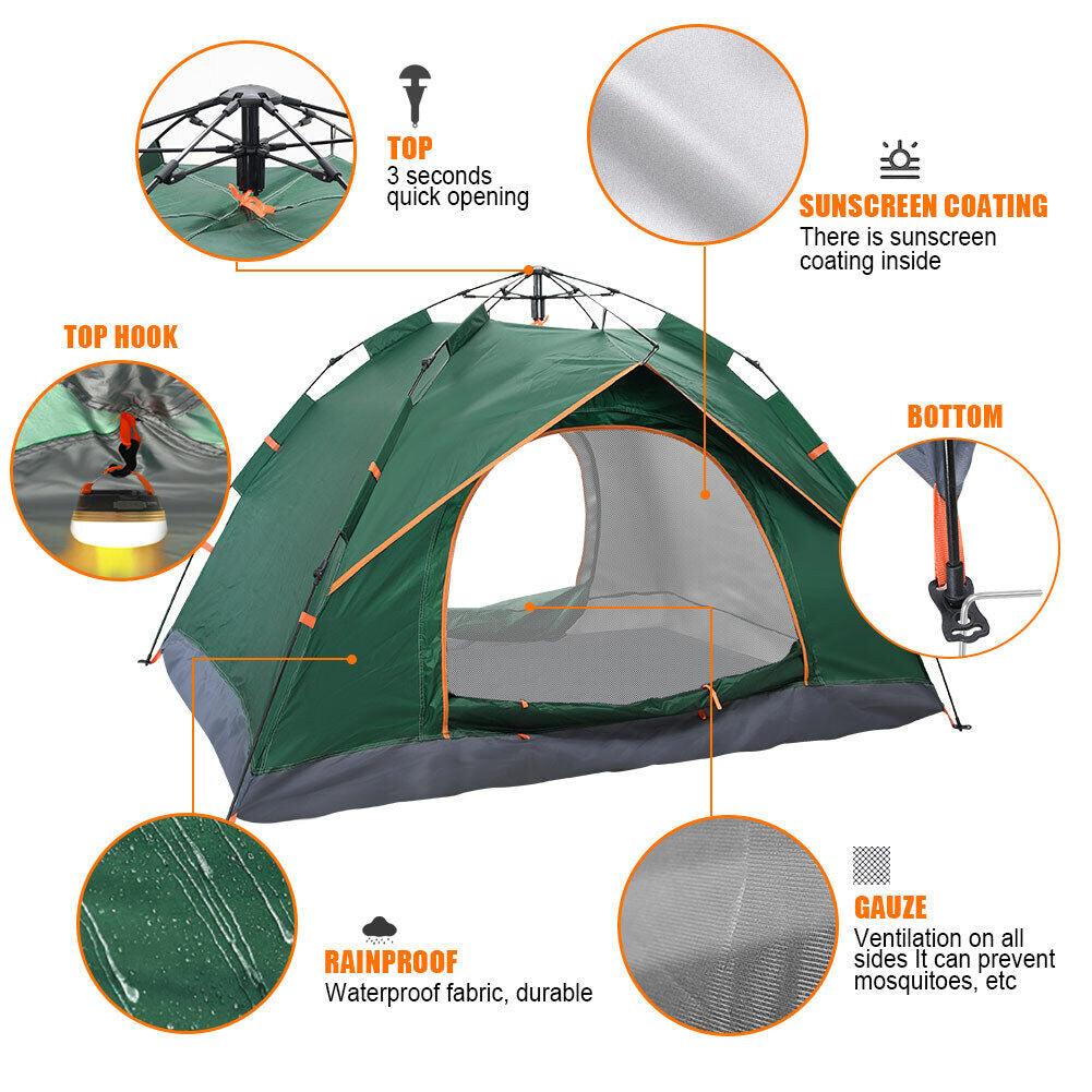 Automatic Pop-up Tent - 2-3 Man Instant Double Layer Pop up Camping Tent Waterproof Outdoor UK Outdoor Recreation - Tophatter Daily Deals