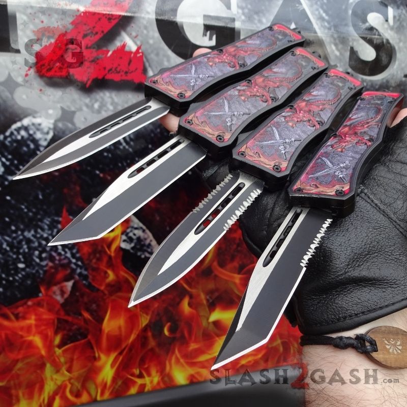 Delta Force OTF Automatic Knife Red Dragon's Fury - 4 Blade Options Knife-OTF - Tophatter Daily Deals