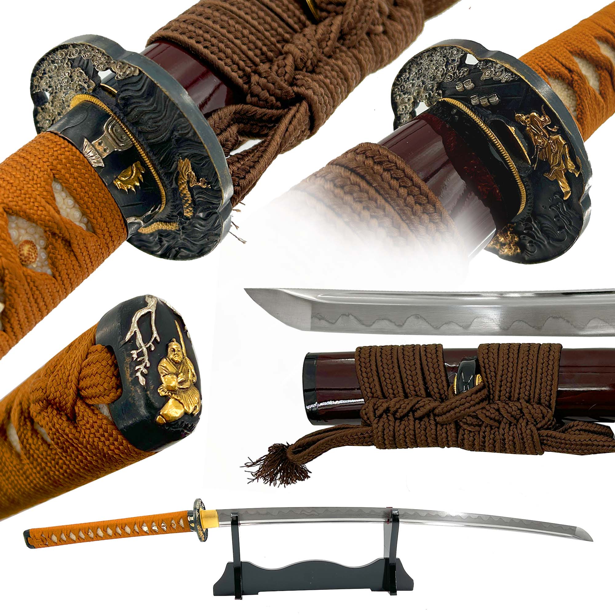 Dragon Samurai Handmade 1060 Katana in Traditional Brown Swords - Tophatter Daily Deals