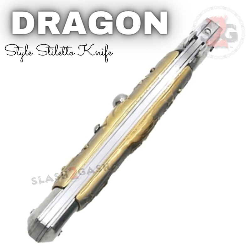 Dragon Stiletto Automatic Knife Italian Style Switchblade - Gold 3D Knife-Auto - Tophatter Daily Deals
