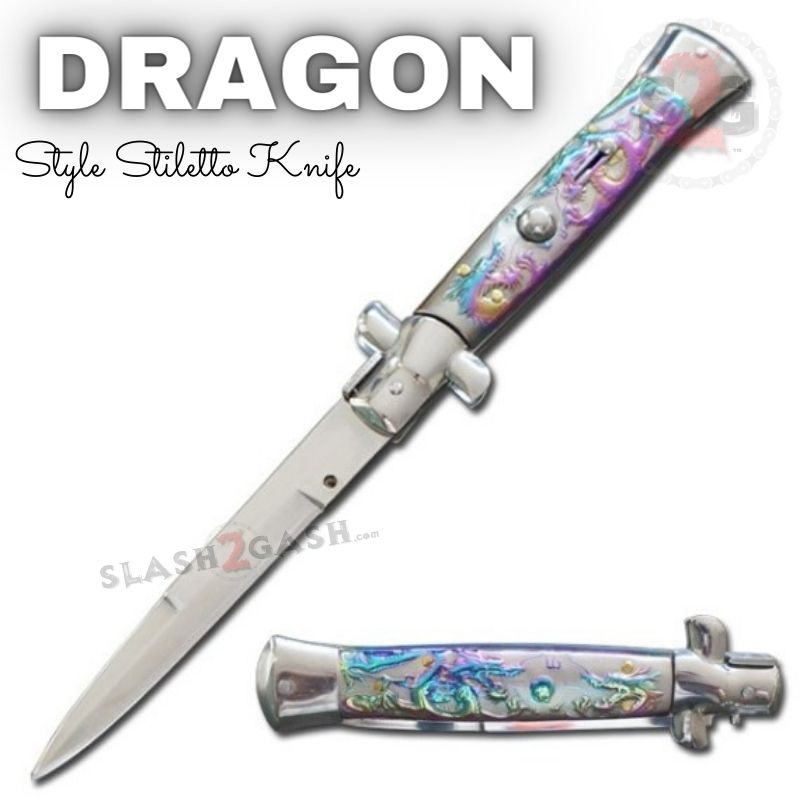 Dragon Stiletto Automatic Knife Italian Style Switchblade - Rainbow 3D Rainbow Knife-Auto - Tophatter Daily Deals