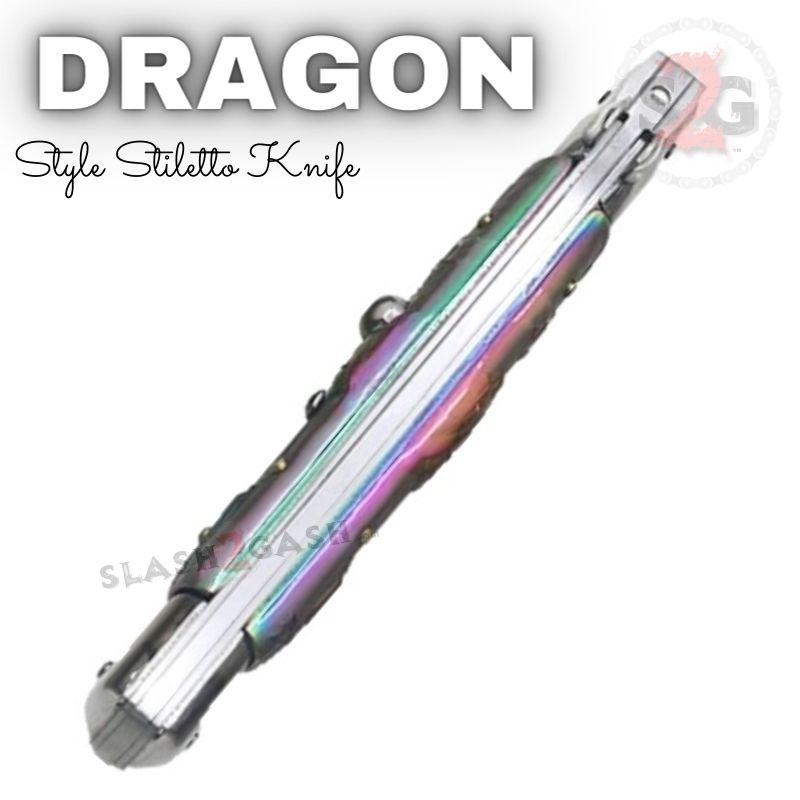 Dragon Stiletto Automatic Knife Italian Style Switchblade - Rainbow 3D Knife-Auto - Tophatter Daily Deals