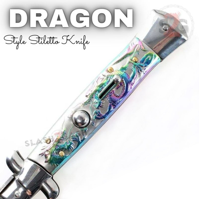 Dragon Stiletto Automatic Knife Italian Style Switchblade - Rainbow 3D Knife-Auto - Tophatter Daily Deals