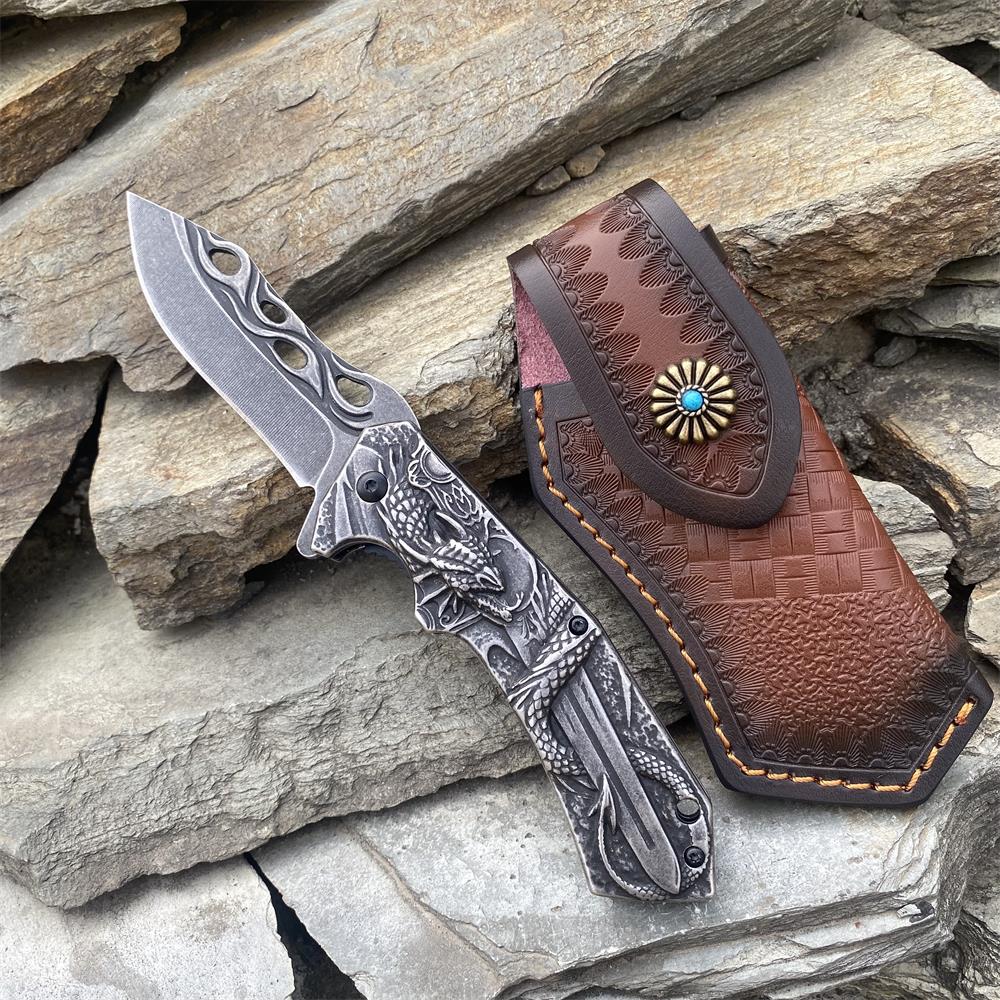 Cool Dragon With Sword Folding Knife Knife With Case - Tophatter Daily Deals