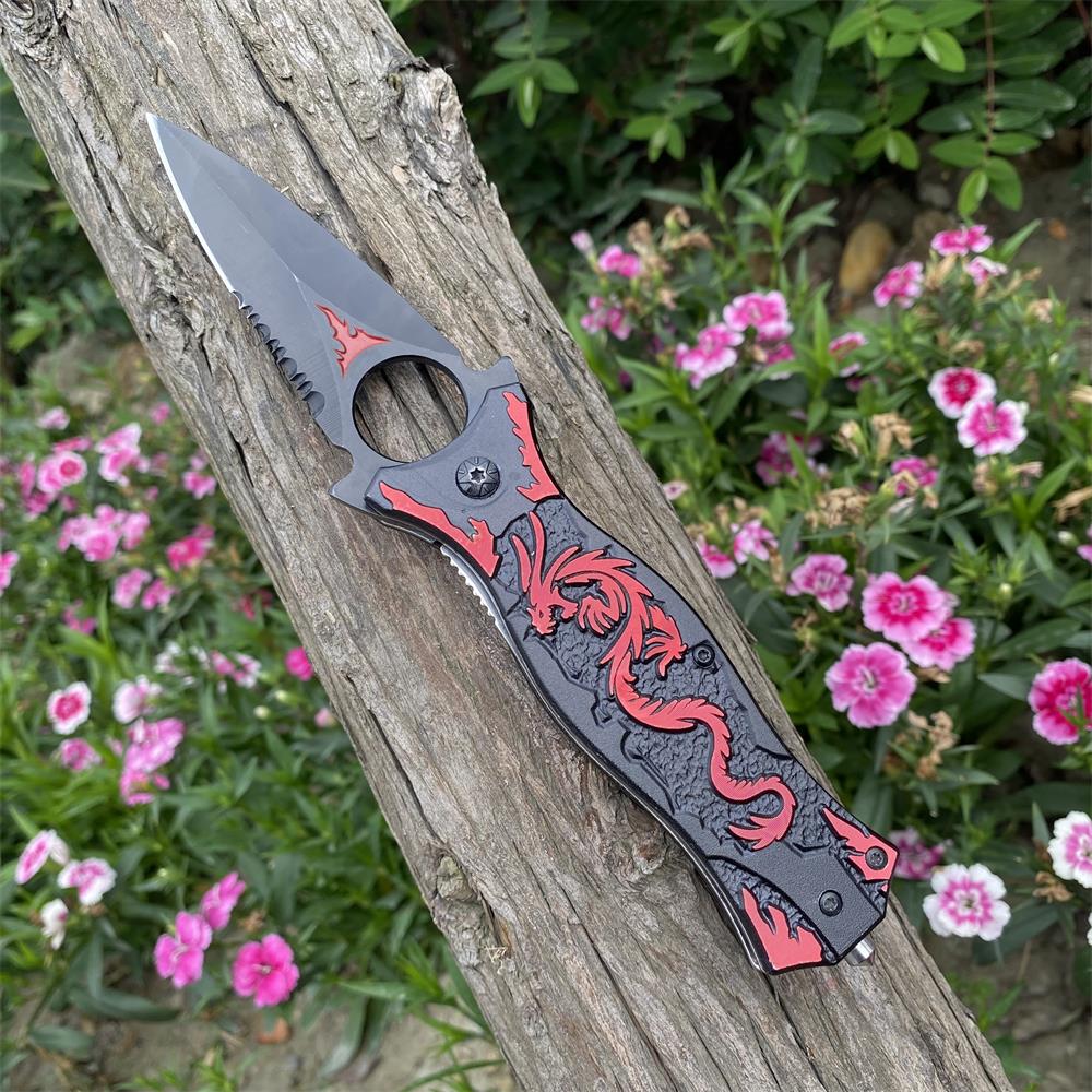 Dragon Totem Skeleton Folding Knife Red Dragon Totem - Tophatter Daily Deals
