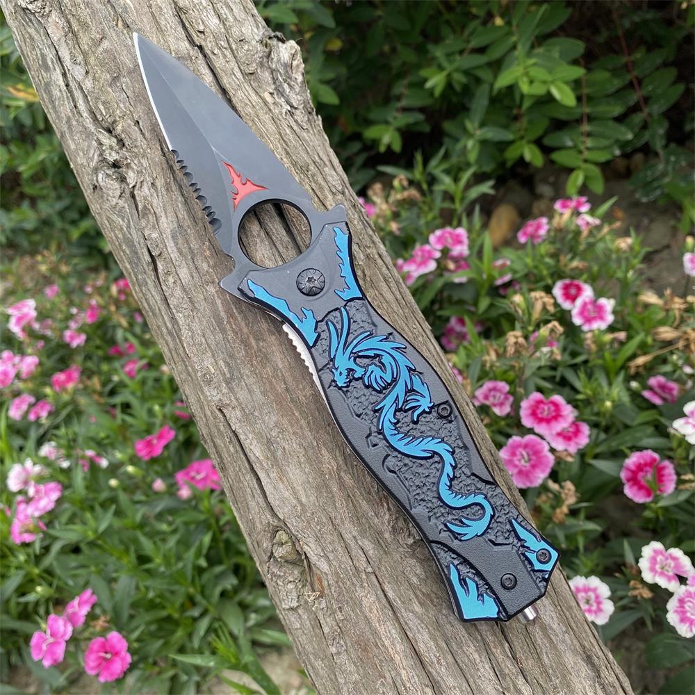 Dragon Totem Skeleton Folding Knife Blue Dragon Totem - Tophatter Daily Deals