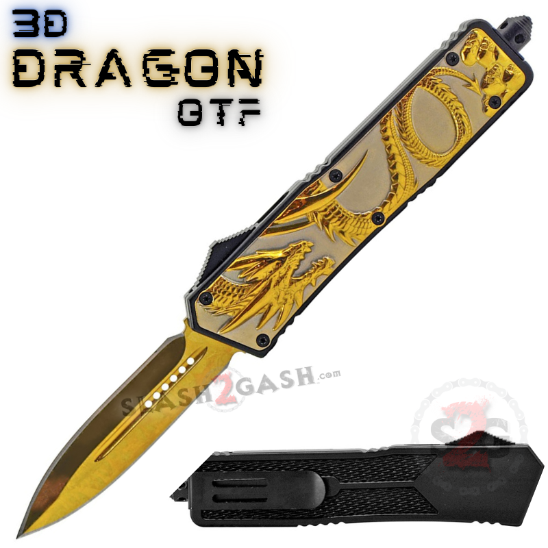 Dragon OTF Knife Titanium Rainbow Automatic Out The Front Switchblade Golden Knife-OTF - Tophatter Daily Deals